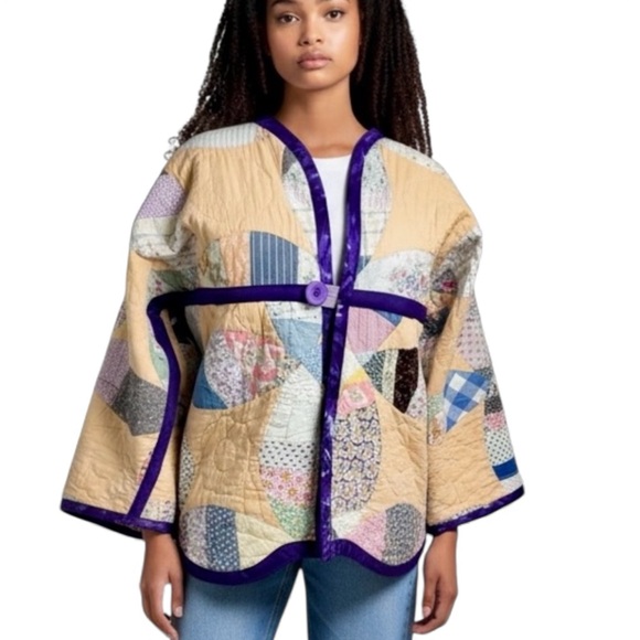 Hand Crafted Jackets & Blazers - Handcrafted Vintage Double Wedding Ring Design Quilt Up Cycled Bog Jacket S-M